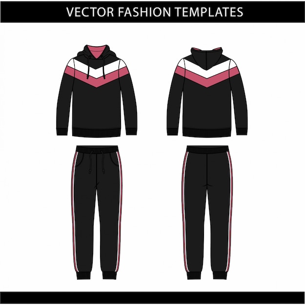 Hoodie and sweat pants fashion flat sketch template, jogging outfit ...