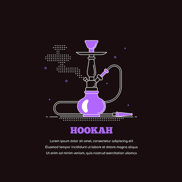 Premium Vector Hookah Icon Isolated On Black Background Smoking Shisha Concept Banner Flat Style Line Art Illustration For Lounge Bar And Hookah Menu