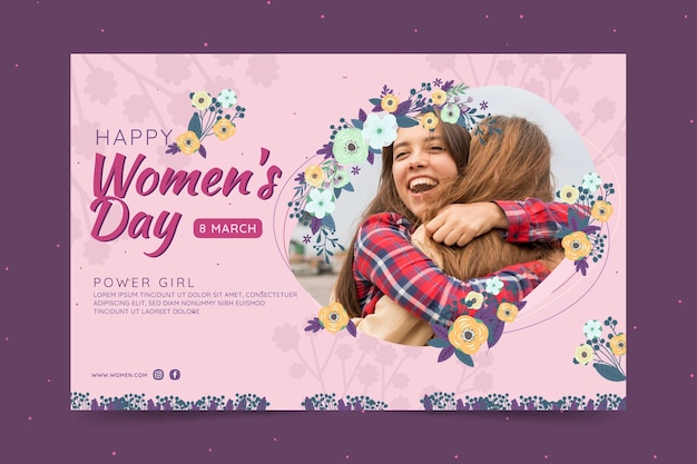 Horizontal banner for international women's day  with women and flowers Free Vector