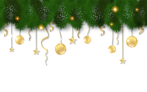 Horizontal banner with christmas tree garland and ornaments | Premium ...