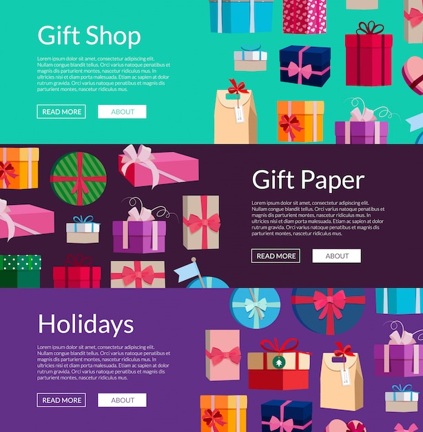 Premium Vector | Horizontal banners with a lot of gift boxes or packages