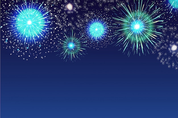 Premium Vector | Horizontal blue background with fireworks displaying ...