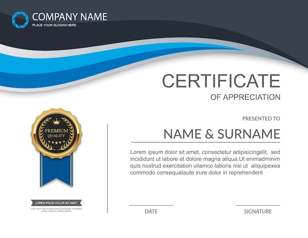 Premium Vector | Horizontal blue and black certificate design