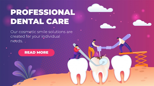 Horizontal flat banner template professional dental care. Premium Vector