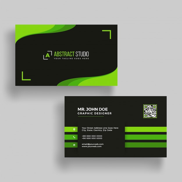 Horizontal green and black business card with front and ...