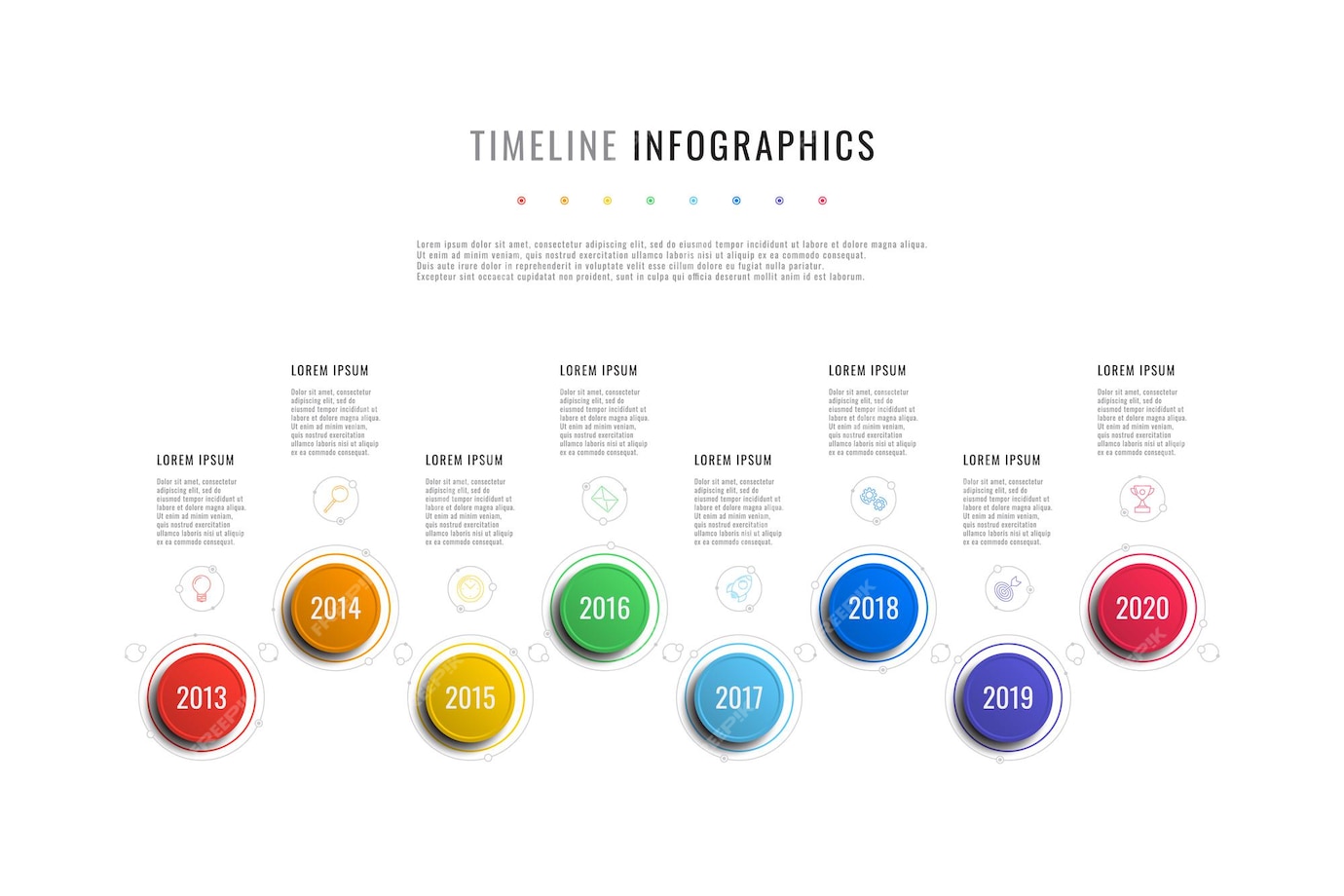 Premium Vector | Horizontal timeline infographic template with round ...