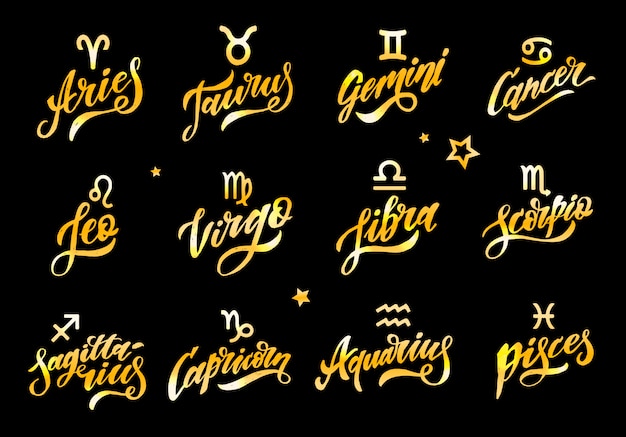 Premium Vector | Horoscope Set Lettering Calligraphy Vector Brush Text ...