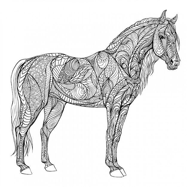 premium vector  horse coloring in full growth hard