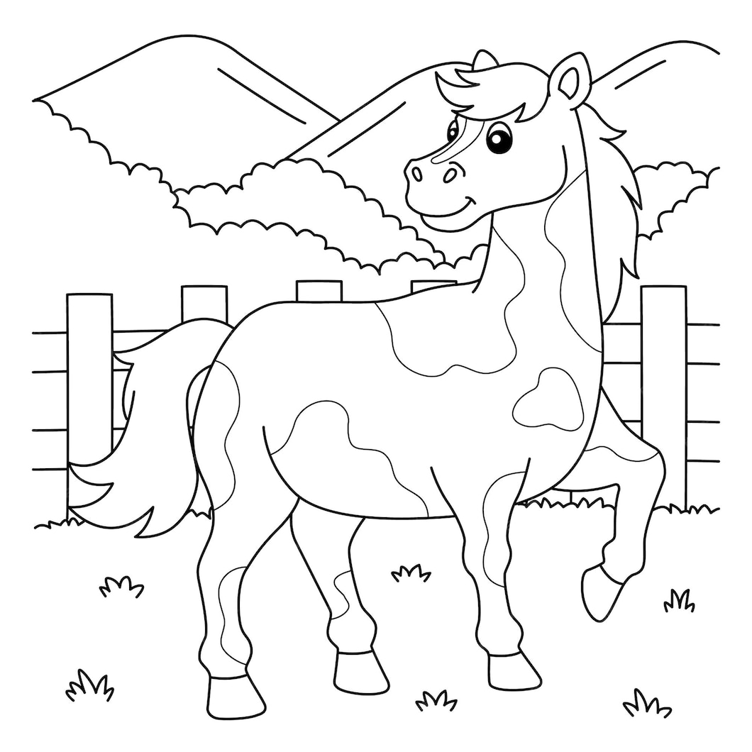 Premium Vector | Horse coloring page for kids