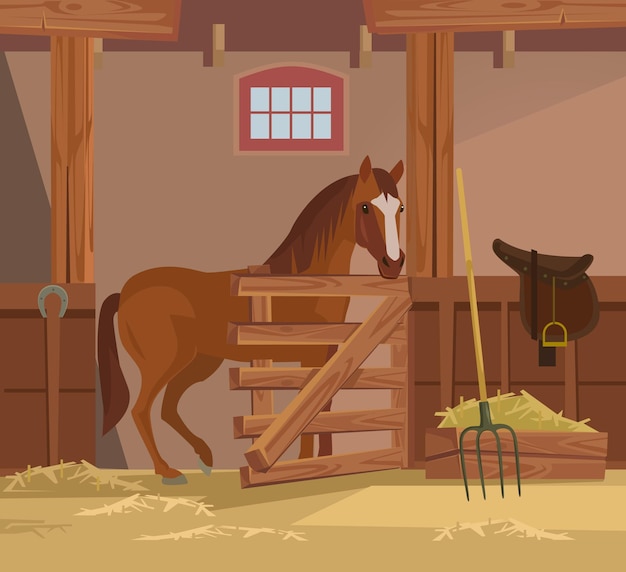 Premium Vector Horse Farm Flat Cartoon Illustration