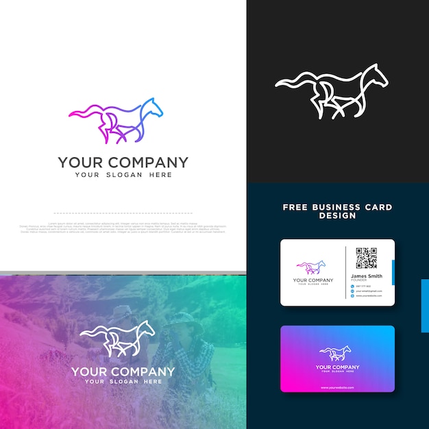 Download Free Horse Logo With Free Business Card Design Premium Vector Use our free logo maker to create a logo and build your brand. Put your logo on business cards, promotional products, or your website for brand visibility.