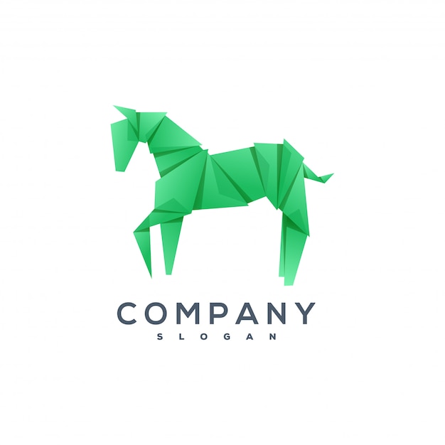馬の折り紙スタイルのロゴ プレミアムベクター
