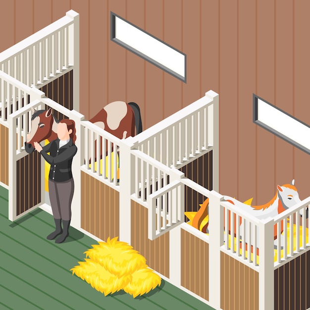 Download Horse stable isometric background Vector | Free Download