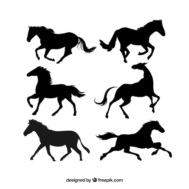 Horses running vector silhouettes