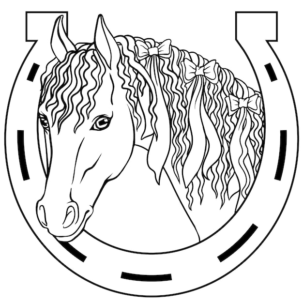 蹄鉄と2頭の馬黒ベクトルイラスト分離 プレミアムベクター