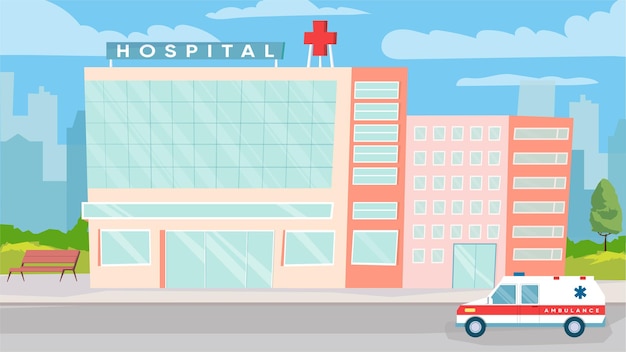 Premium Vector | Hospital building exterior concept in flat cartoon ...