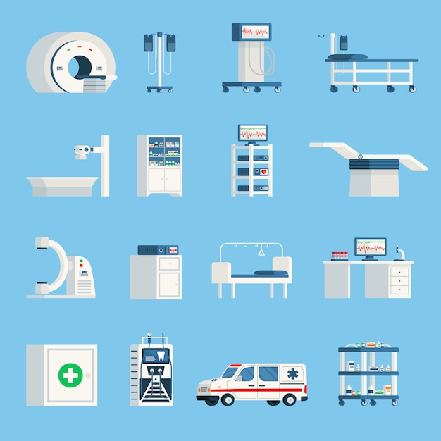 Download Hospital equipment orthogonal flat icons | Free Vector