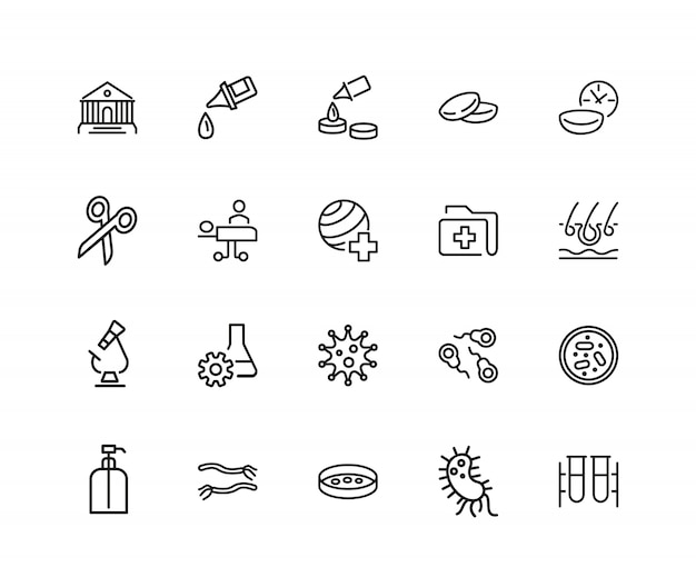 病院のアイコン 行のアイコンのセット 手術室 手術室 研究室 プレミアムベクター