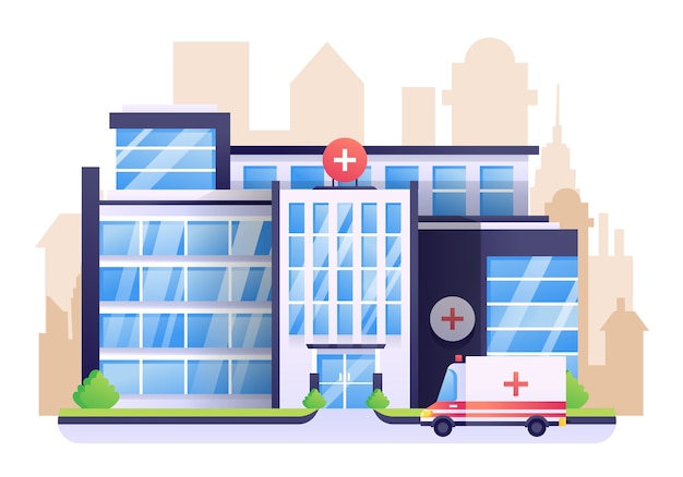 Premium Vector | Hospital illustration, a healthcare building with city ...