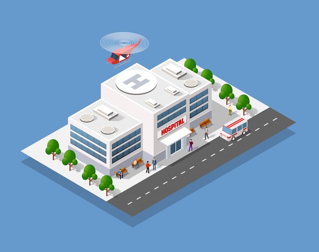 Download Hospital isometric 3d building | Premium Vector