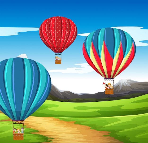 Hot air balloon scene | Free Vector