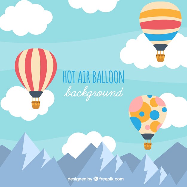 Hot air balloons background in the sky with
clouds
