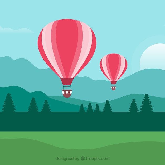 Hot air balloons background in the sky with\
clouds