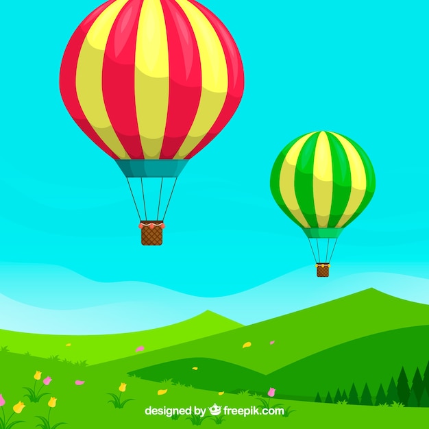 Hot air balloons background in the sky with clouds | Free Vector