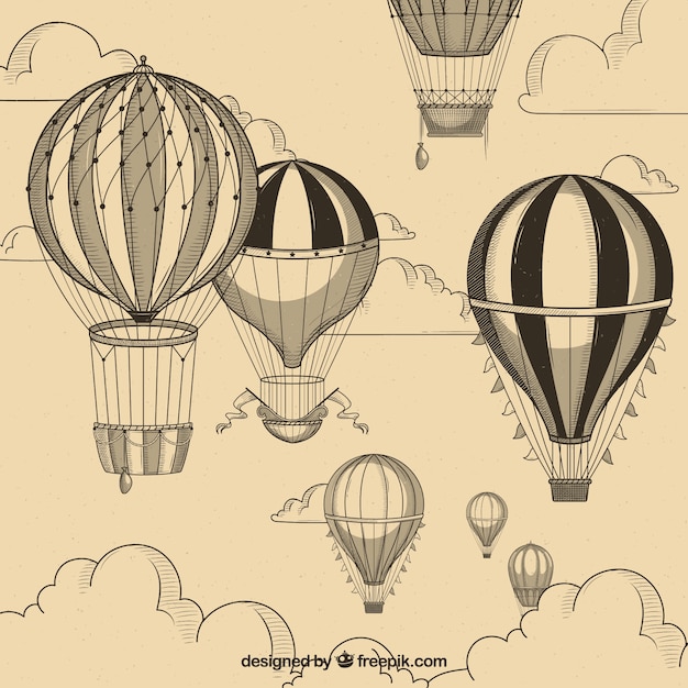 Premium Vector Hot Air Balloons Background In Vintage Style