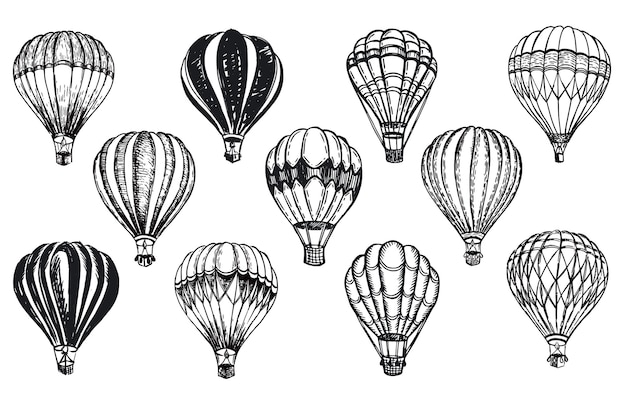 Premium Vector Hot Air Balloons Flying Hand Drawn Illustration