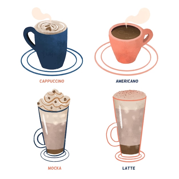 Download Hot coffee with steam and coffee with ice | Free Vector