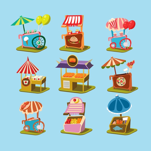 Premium Vector | Hot-dog cart with seller