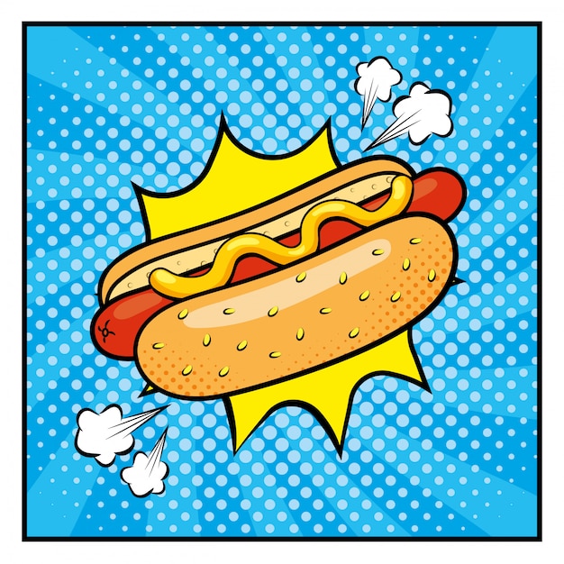 Premium Vector | Hot dog with sauces and pop art style