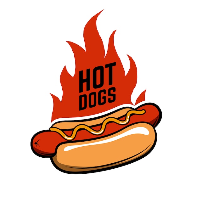 Hot dogs. hot dog in retro style with fire isolated on white background ...