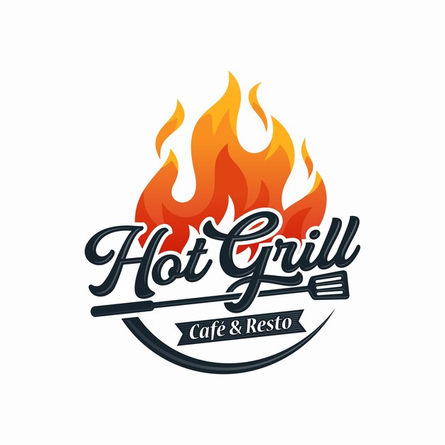 Premium Vector | Hot grill logo design template