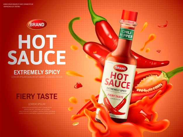 Premium Vector Hot Sauce Ad With Many Red Chili Peppers And Sauce Elements Red Background 