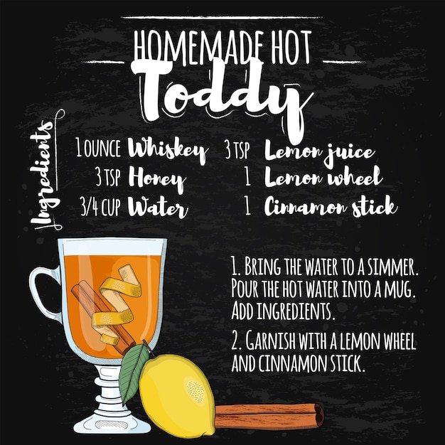 Premium Vector Hot toddy drink illustration recipe on blackboard