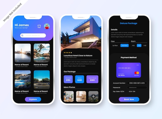 Premium Vector | Hotel booking app ui design screen