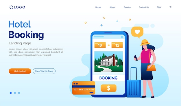 Premium Vector | Hotel booking landing page website illustration