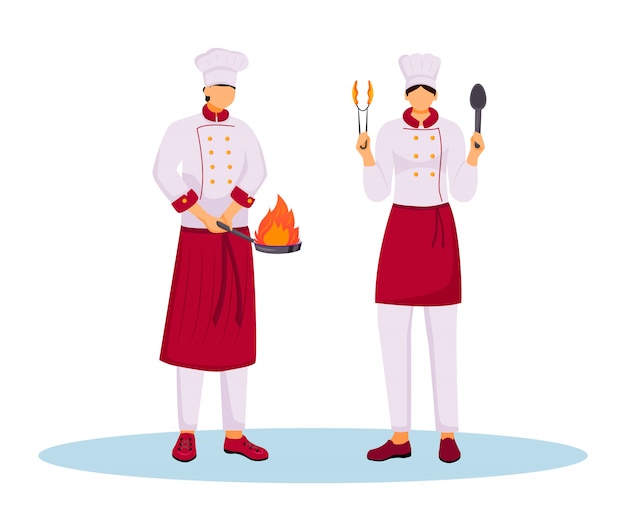 Premium Vector Hotel chefs in uniform color illustration. kitchen