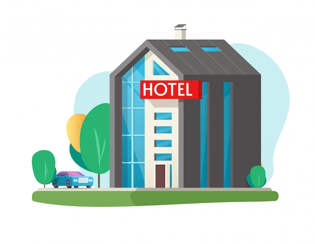 ホテルやモーテルのベクトルの白い背景で隔離の都市町フラット漫画イラストの建物 プレミアムベクター