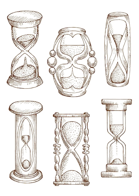 Premium Vector Hourglasses And Sand Glasses Sketch Icons Of Vintage Sand Clocks In Wooden