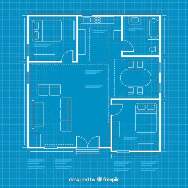 House arhitectural plan with blueprint Vector | Free Download