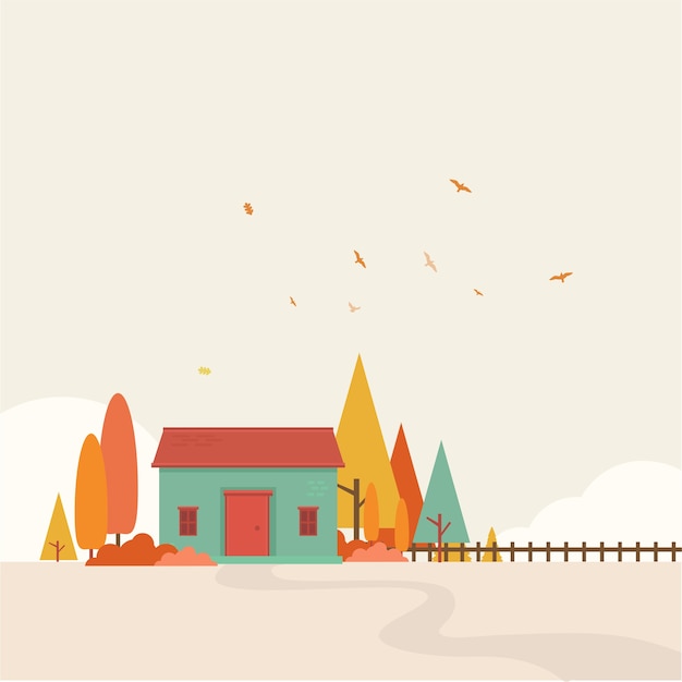家の秋の景色美しい背景イラスト プレミアムベクター