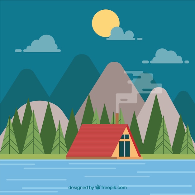 House background in a nice landscape in flat
design