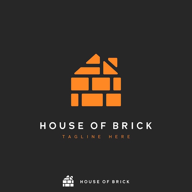 House of brick logo, pile of orange brick form in house shape concept icon logo Premium Vector