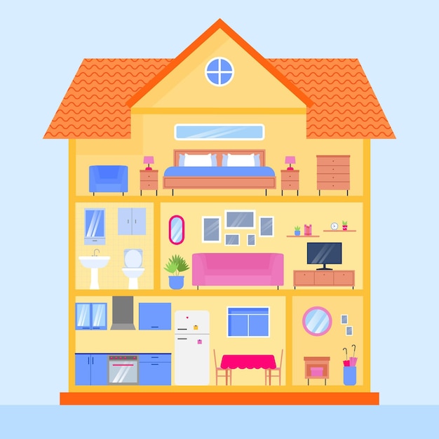 Free Vector | House in cross-section illustrated