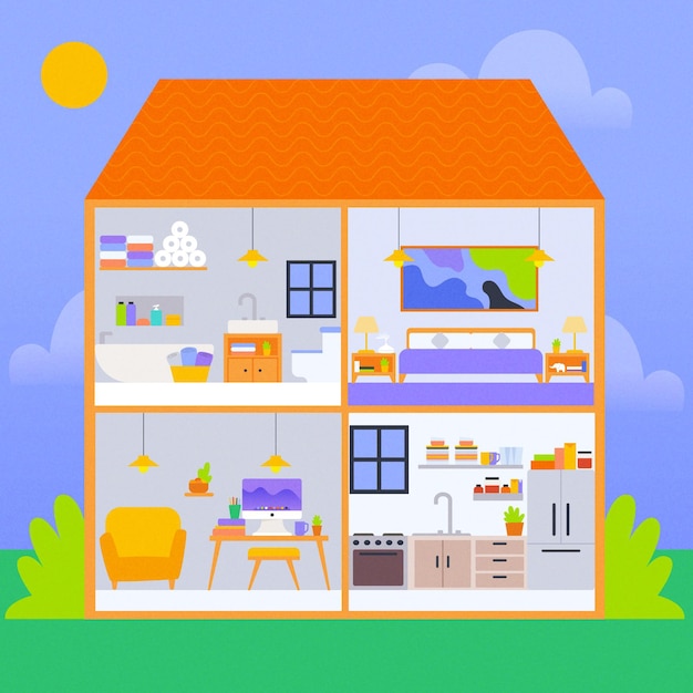 Free Vector | House in cross-section illustration