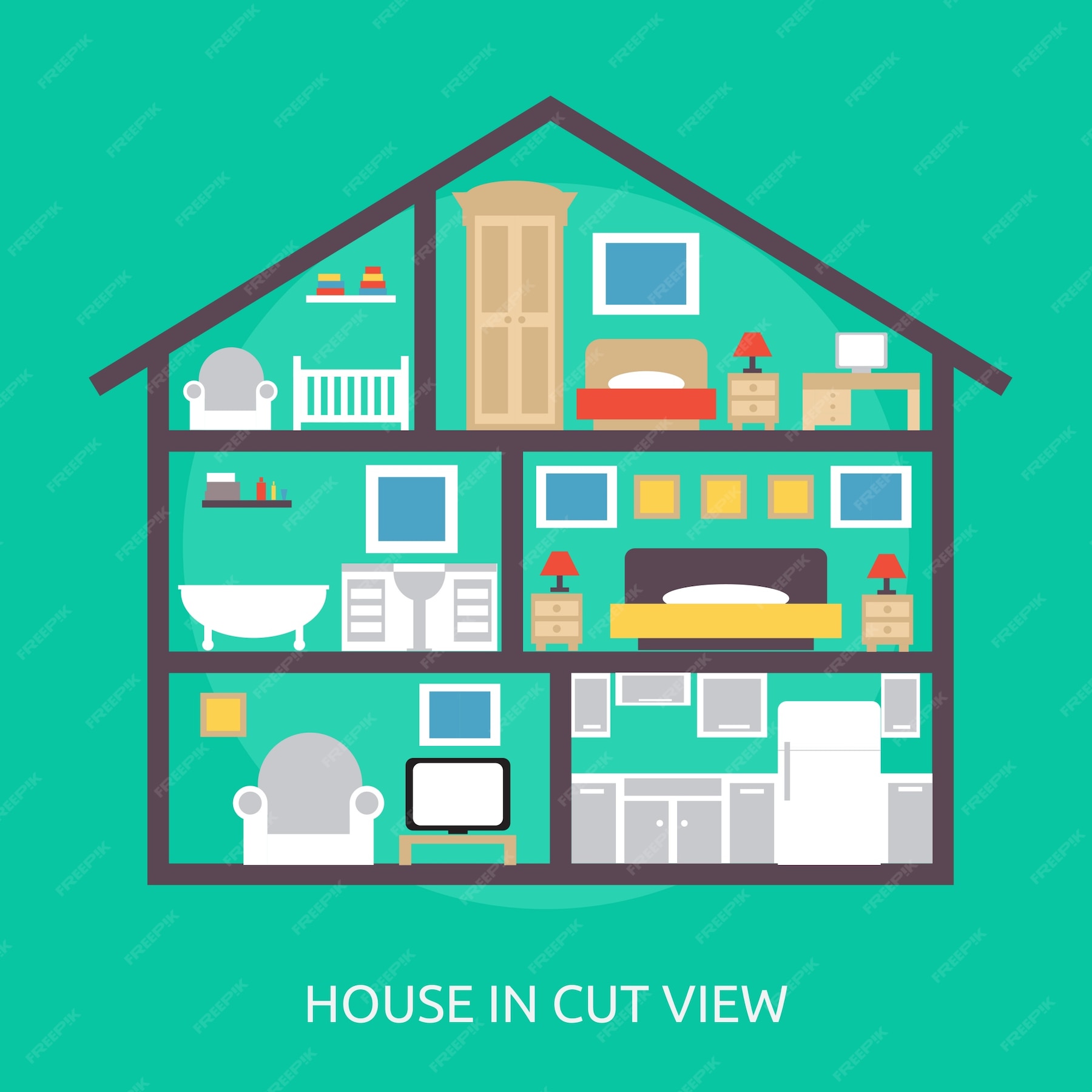 Premium Vector | House in cut view conceptual design