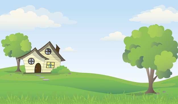 Premium Vector | A house on a green hill